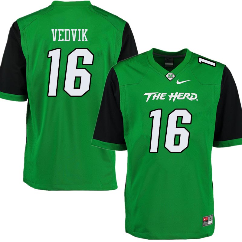 Men #16 Kaare Vedvik Marshall Thundering Herd College Football Jerseys Sale-Green